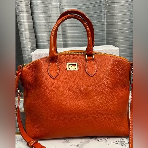 DOONEY & BOURKE Vintage Pebble Leather Satchel Crossbody & Short handle Orange - Picture 1 of 13